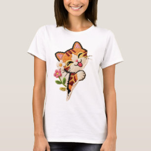 Cute Embroidered Cat T-Shirt