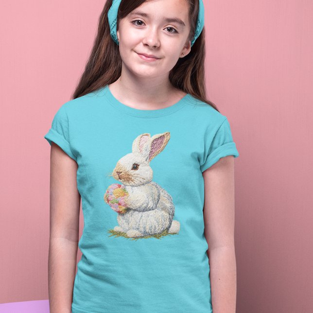 Cute Embroidered look Easter Bunny T-Shirt (Creator Uploaded)