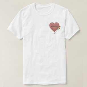 Cute Embroidered Pink Heart Mama Flower Patch T-Shirt
