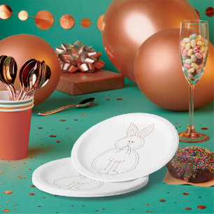 Cute Embroidery Style Bunny Rabbit Paper Plate
