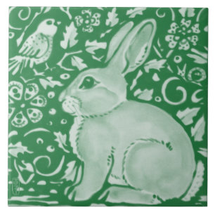Cute Emerald Green Rabbit Bunny Floral Garden Cera Tile