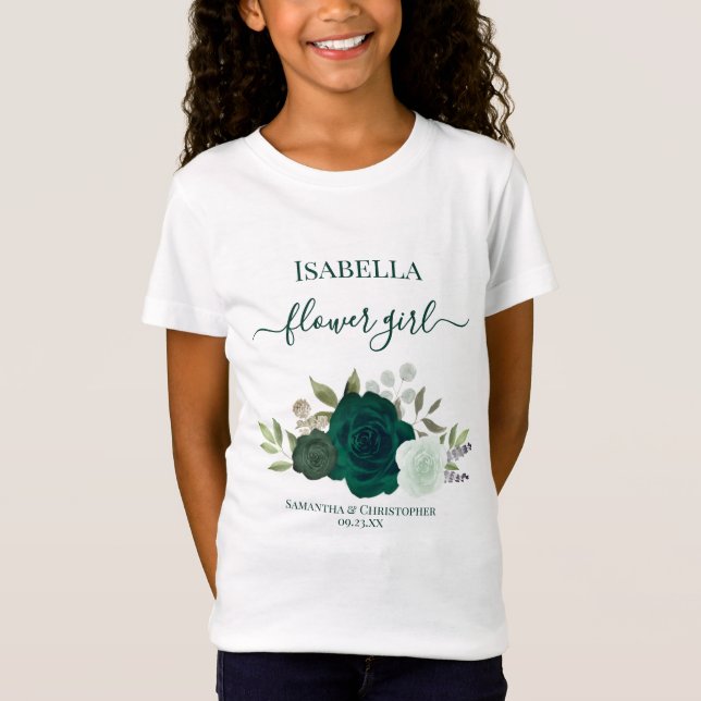 Cute Emerald Green Roses Flower Girl Gift Wedding T-Shirt (Front)