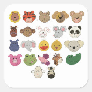 Cute emoji animal faces square sticker
