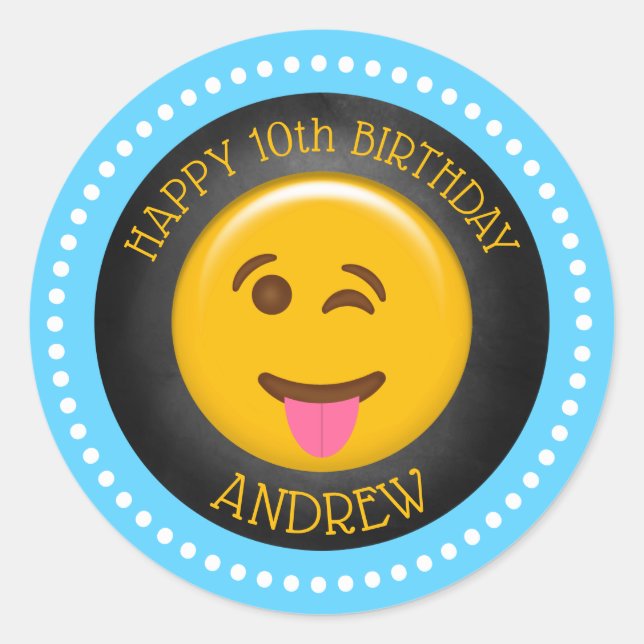 Cute Emoji Birthday Party Classic Round Sticker (Front)