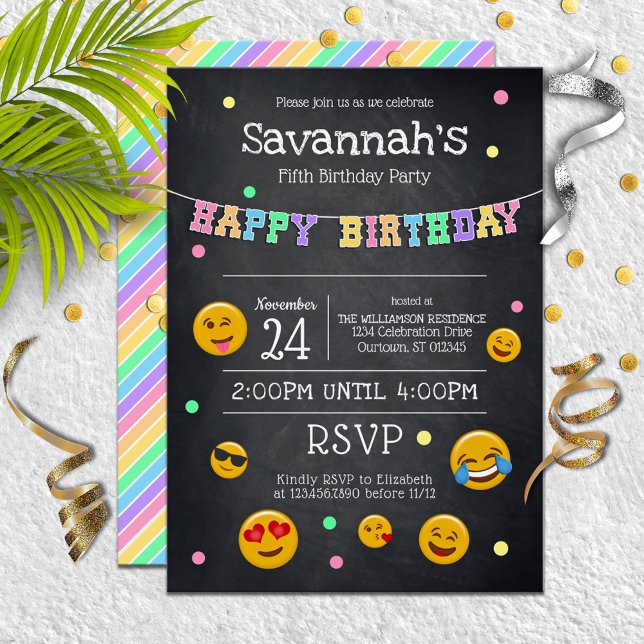 Cute Emoji Chalkboard Birthday Party Invitation (Creator Uploaded)