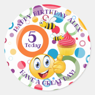 Cute emoji personalised Kids' age Birthday Classic Round Sticker