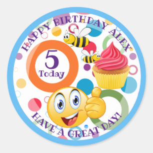 Cute emoji personalised Kids' age Birthday Classic Round Sticker