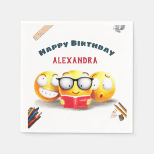 Cute Emoji Smiling Love Reading Book Birthday Napkin