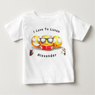 Cute Emoji Smiling Reading Book Baby T-Shirt