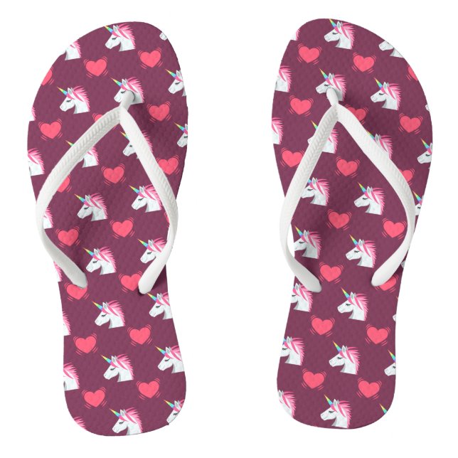 Cute Emoji Unicorn and Hearts Pattern Jandals (Footbed)