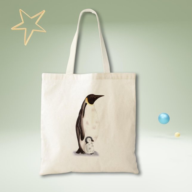 Cute emperor penguin and baby grocery tote bag (Creator Uploaded)