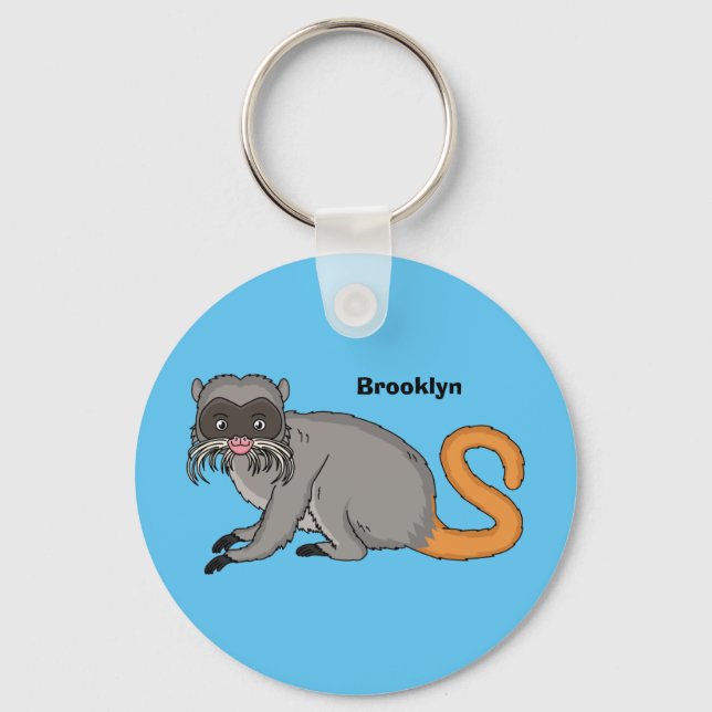 Cute Emperor Tamarin illustration cartoon Key Ring (Front)