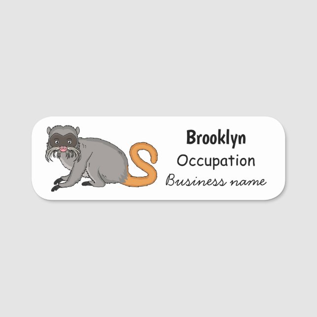 Cute Emperor Tamarin illustration cartoon Name Tag (Front)