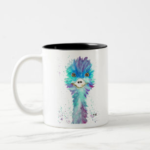 Cute emu bird watercolor Animals Kids Two-Tone Coffee Mug