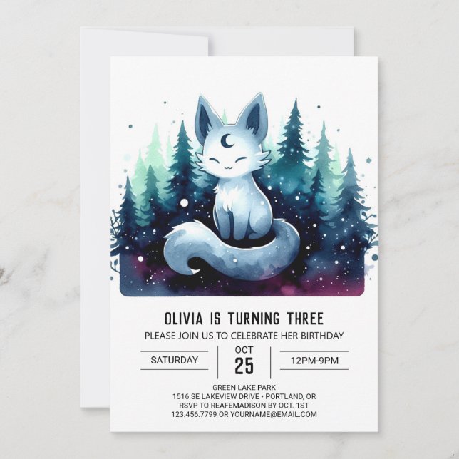 Cute Enchanted Cat Birthday Invitation (Front)