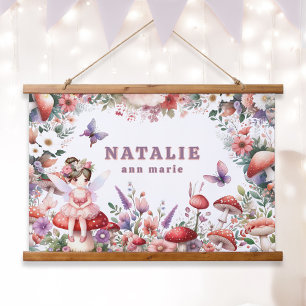 Cute Enchanted Fairy Garden Personalised Name Hanging Tapestry