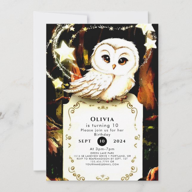 Cute Enchanted Owl Birthday Invitation (Front)