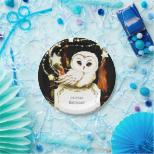 Cute Enchanted Owl Birthday Paper Plate