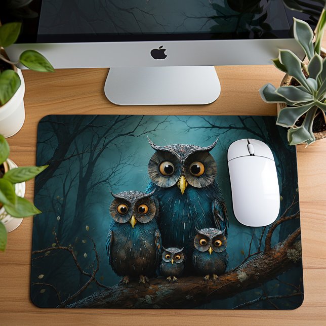 Cute Enchanted Owl Family Mouse Pad (Creator Uploaded)
