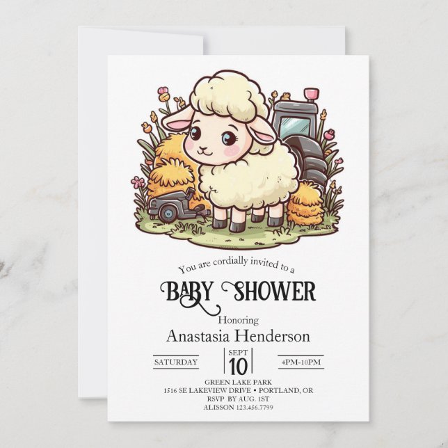 Cute Enchanted Sheep Baby Shower Invitation (Front)