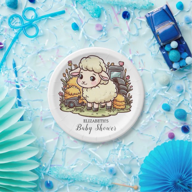 Cute Enchanted Sheep Baby Shower Paper Plate (Party)