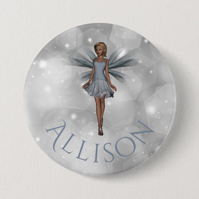 Cute Enchanted Whimsical Fantasy Fairy Silver Name 7.5 Cm Round Badge (Front)