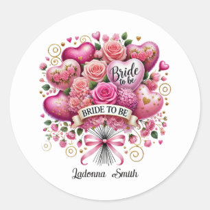 Cute engagement party Bride add name  Classic Round Sticker