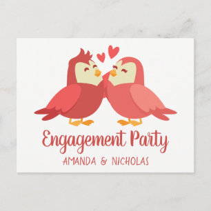 Cute Engagement Party Cartoon Bride Groom Wedding Invitation Postcard