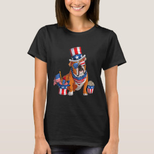 Cute English Bulldog 4th July American Flag Patrio T-Shirt