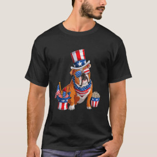 Cute English Bulldog 4th July American Flag Patrio T-Shirt
