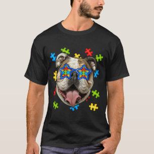 Cute English Bulldog Autism Puzzle Sunglasses Pupp T-Shirt