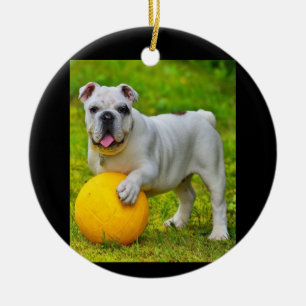Cute English Bulldog Basketball Bulldog Lover Gift Ceramic Tree Decoration