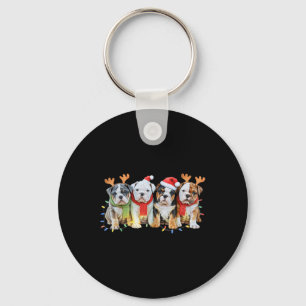 Cute English Bulldog Christmas Lights Xmas Bulldog Key Ring