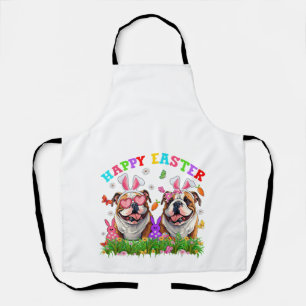 Cute English Bulldog Dog & Bunny Ears Eggs Happy E Apron
