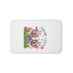 Cute English Bulldog Dog & Bunny Ears Eggs Happy E Bath Mat