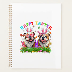 Cute English Bulldog Dog & Bunny Ears Eggs Happy E Planner