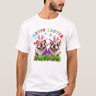 Cute English Bulldog Dog & Bunny Ears Eggs Happy E T-Shirt