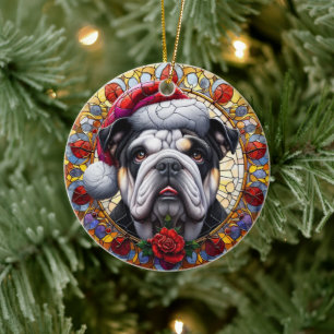 Cute English Bulldog Dog Christmas Ceramic Tree Decoration