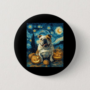 Cute English Bulldog Dog Halloween Jack O Lantern 6 Cm Round Badge