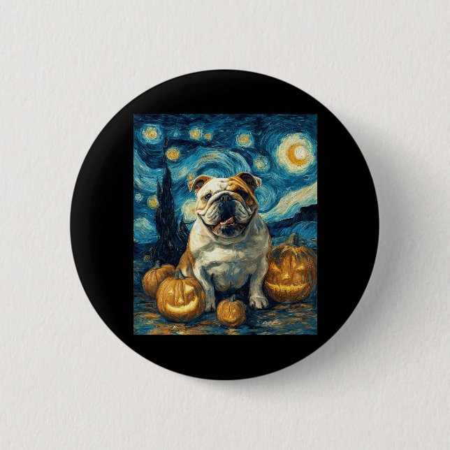 Cute English Bulldog Dog Halloween Jack O Lantern  6 Cm Round Badge (Front)
