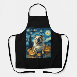 Cute English Bulldog Dog Halloween Jack O Lantern  Apron