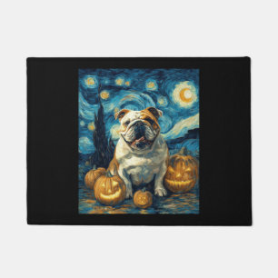 Cute English Bulldog Dog Halloween Jack O Lantern  Doormat