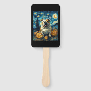 Cute English Bulldog Dog Halloween Jack O Lantern Hand Fan