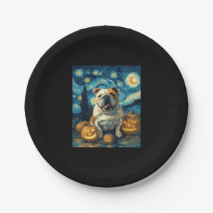 Cute English Bulldog Dog Halloween Jack O Lantern Paper Plate