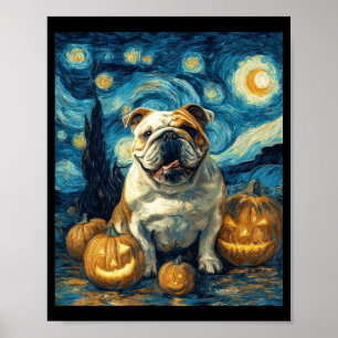 Cute English Bulldog Dog Halloween Jack O Lantern Poster