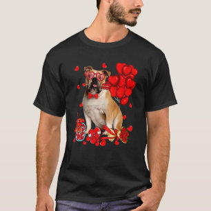 Cute English Bulldog Dog Heart Valentine's Day Dog T-Shirt