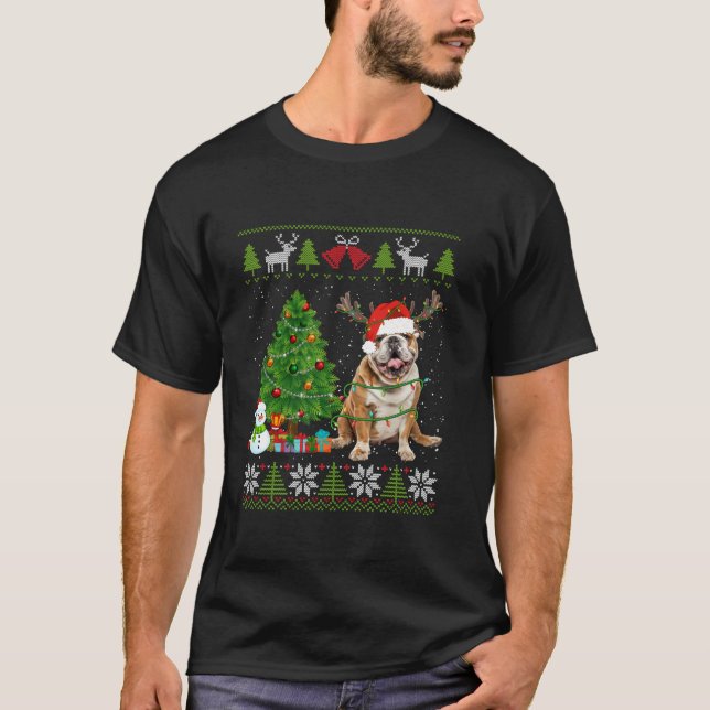 Cute English Bulldog Dog Santa Hat Ugly Sweater Xm (Front)