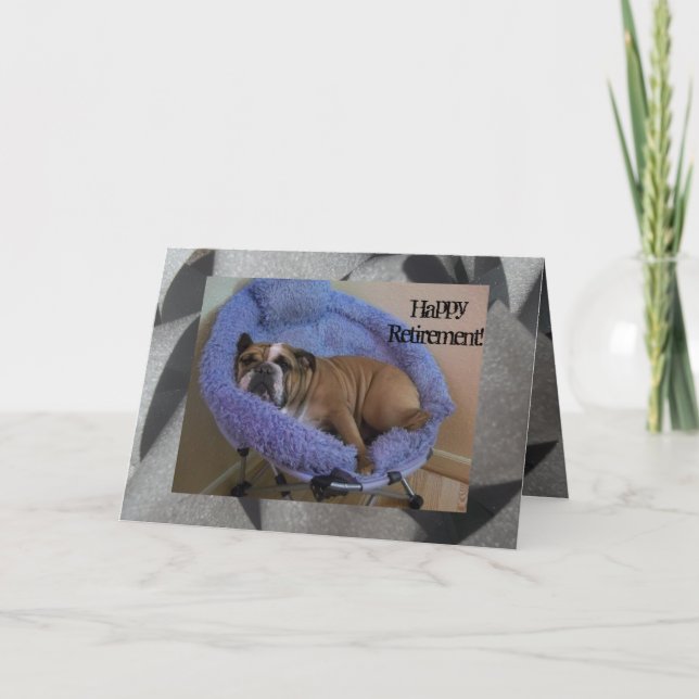 Cute English Bulldog Happy Retirement card! Card (Front)