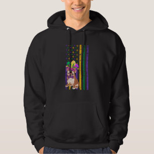 Cute English Bulldog Mardi Gras American Flag Dog Hoodie
