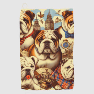 Cute English Bulldog Painting Golf Towel